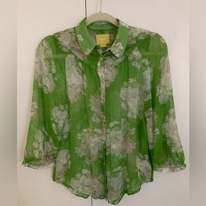 Anthropologie silk floral button down